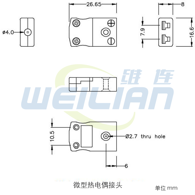 微型热电偶连接器插头和插座外形尺寸 上海维连电子