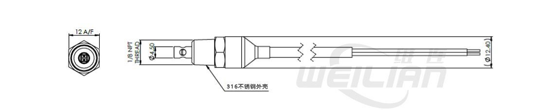 汽车测温温度传感器 抗冲击高振动pt100温度探头 尺寸图 维连温度传感器